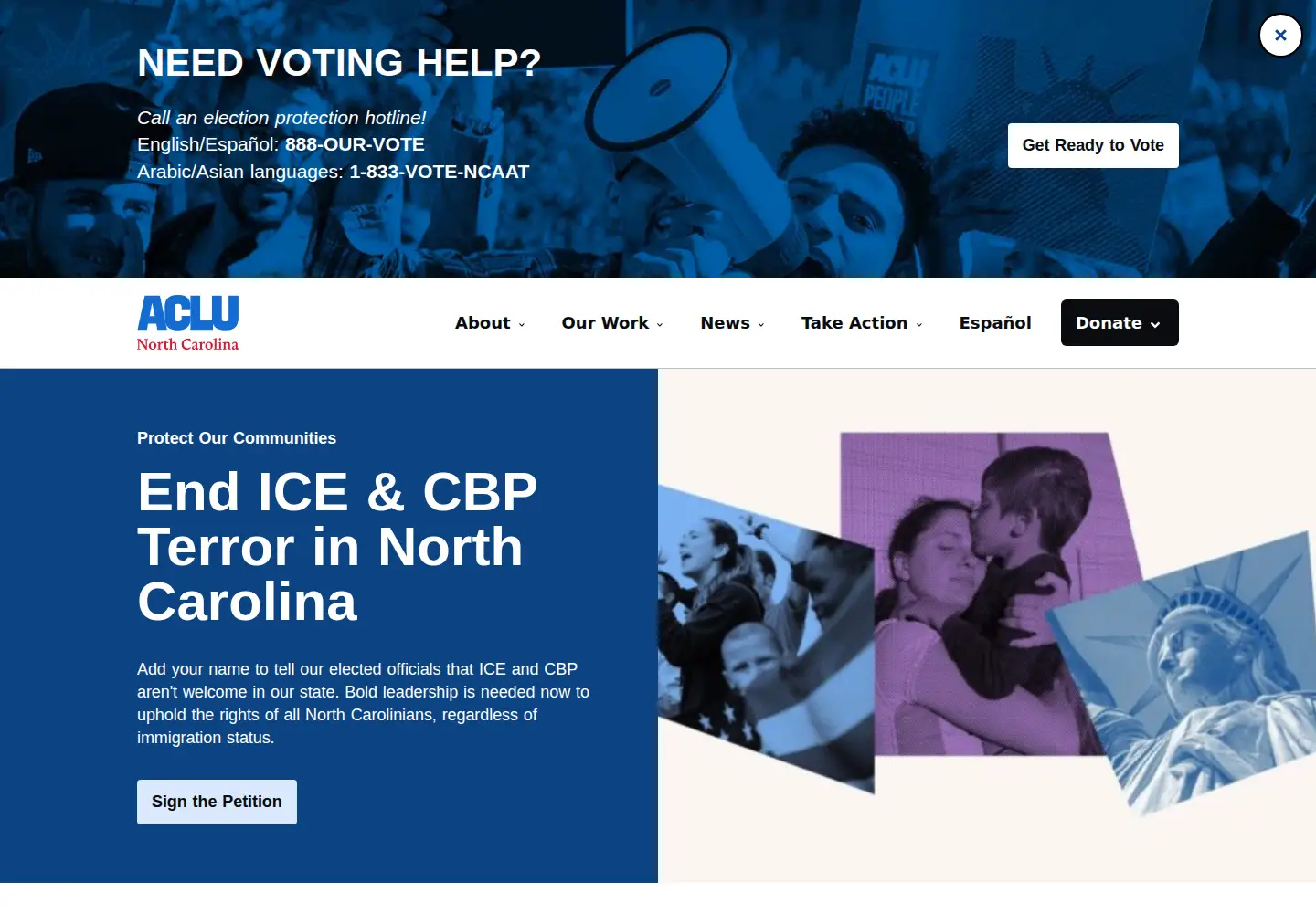 Captured homepage of acluofnorthcarolina.org in the current scan