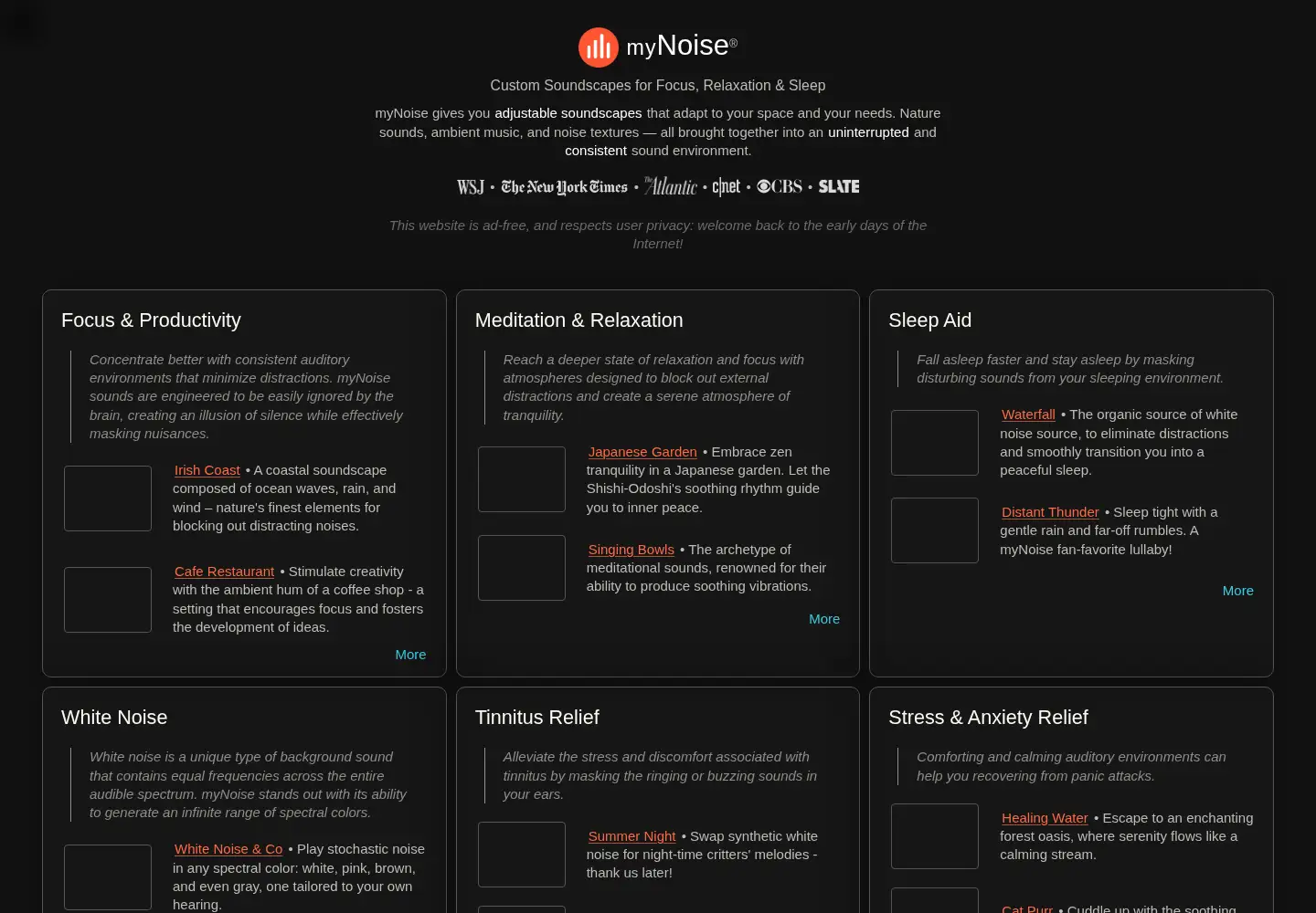 Screenshot of mynoise.net
