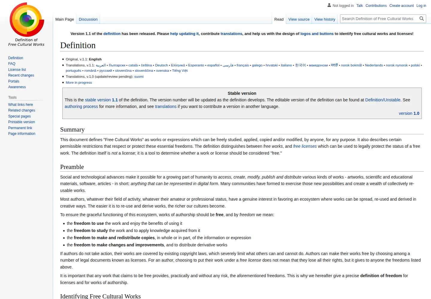 Captured homepage of freedomdefined.org in the current scan