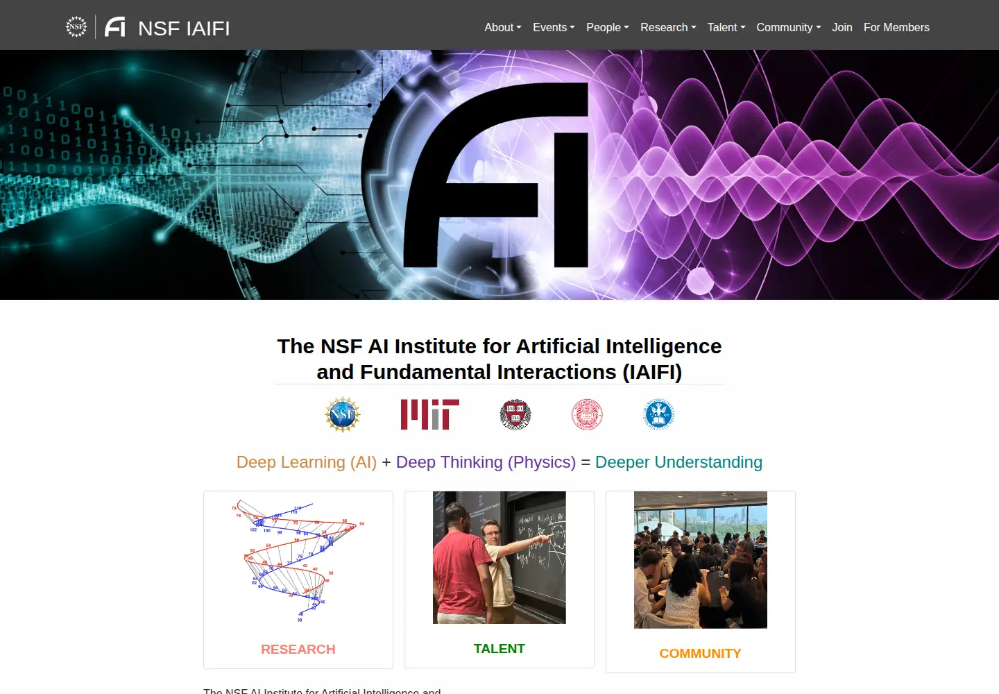 Captured homepage of iaifi.org in the current scan