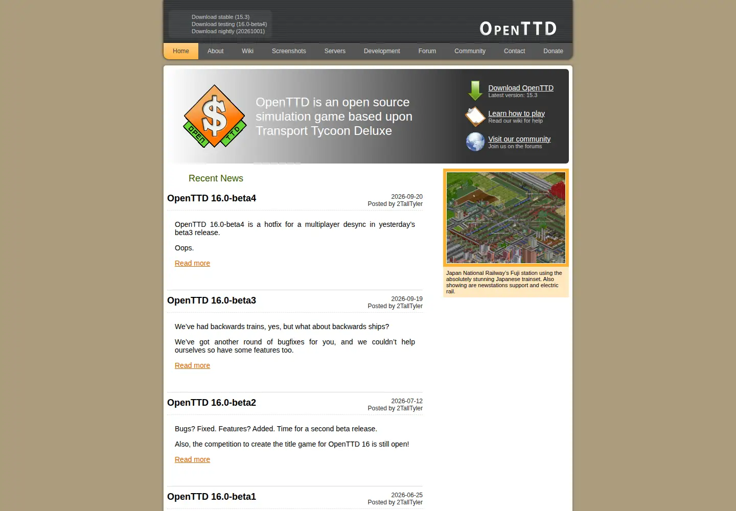 Screenshot of openttd.org