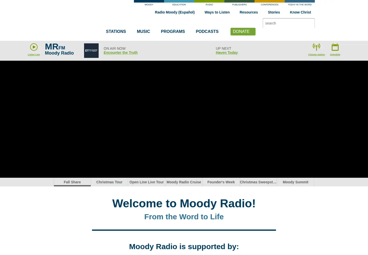 Screenshot of moodyradio.org