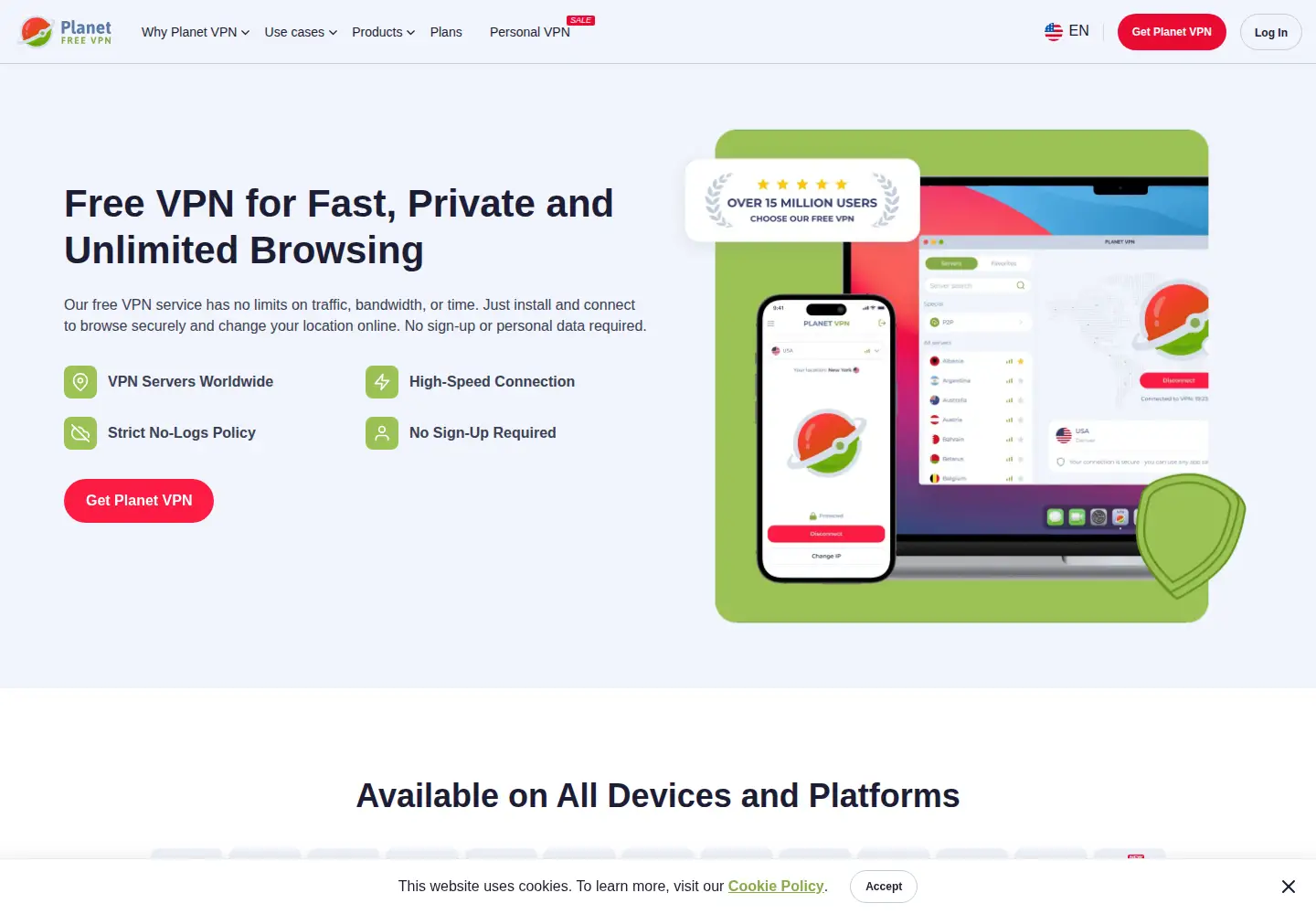 Screenshot of freevpnplanet.com