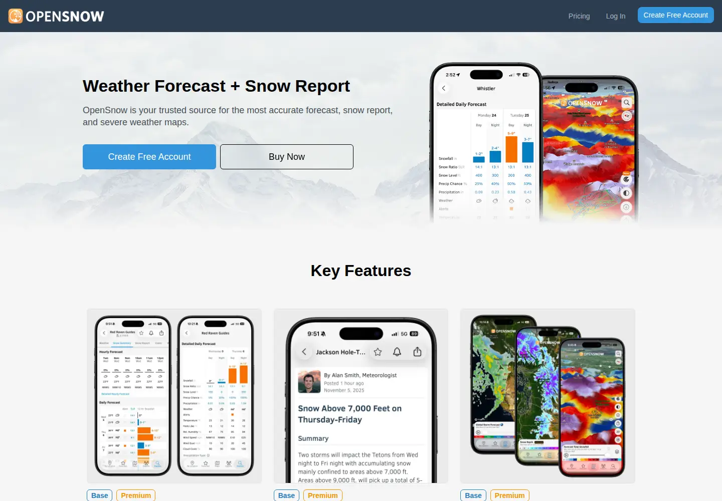 Screenshot of opensnow.com