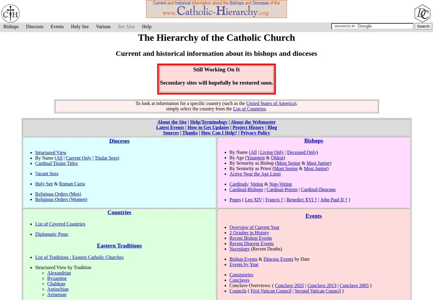 Screenshot of catholic-hierarchy.org