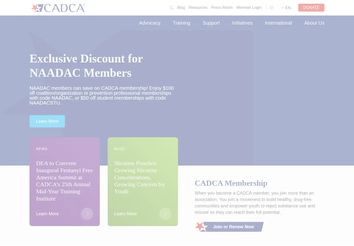 Screenshot of cadca.org