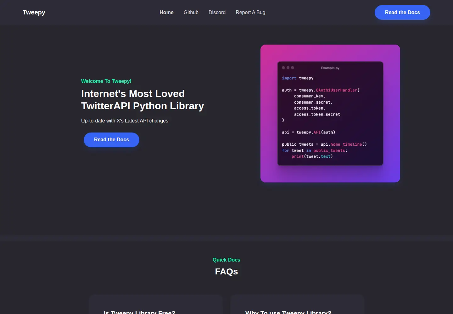 Screenshot of tweepy.org