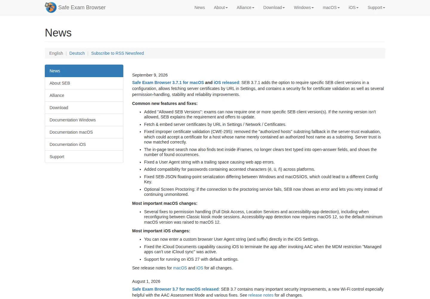 Screenshot of safeexambrowser.org