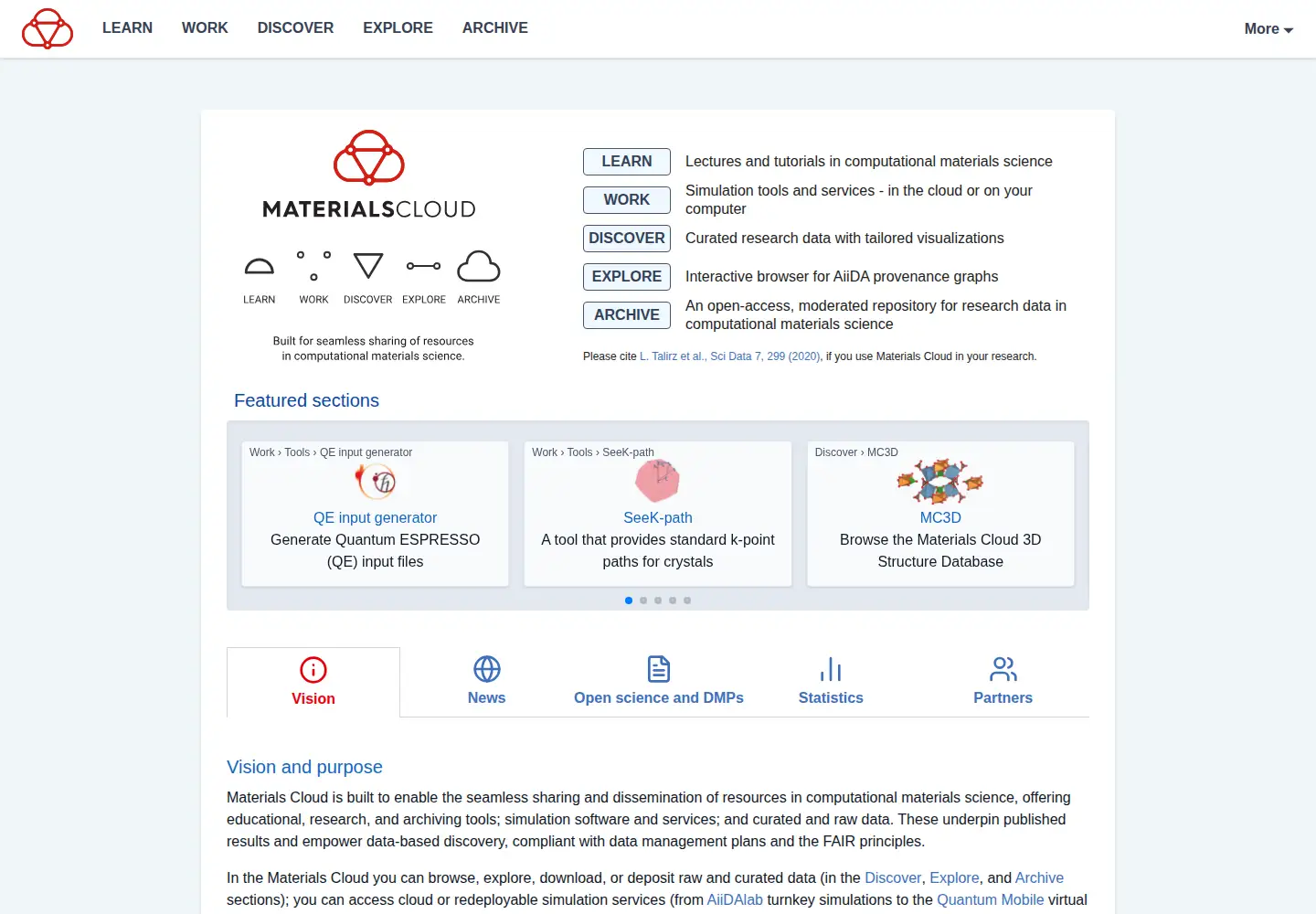 Screenshot of materialscloud.org