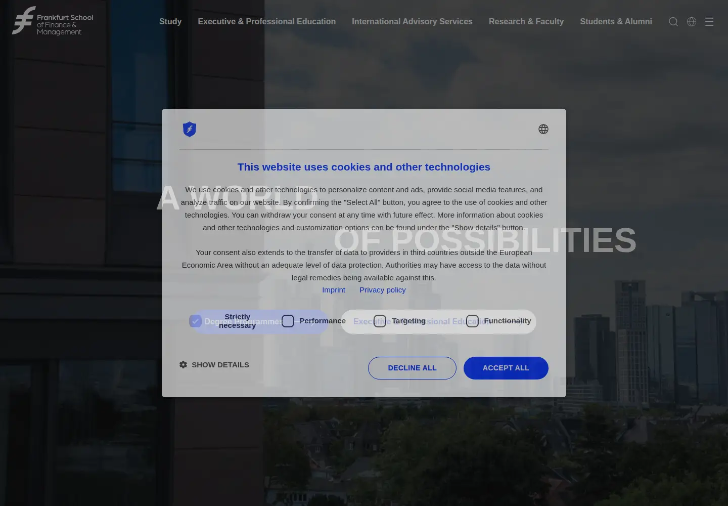 Captured homepage of frankfurt-school.de in the current scan