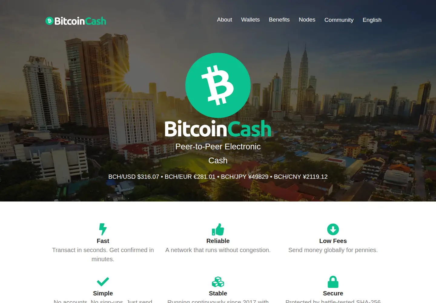 Screenshot of bitcoincash.org