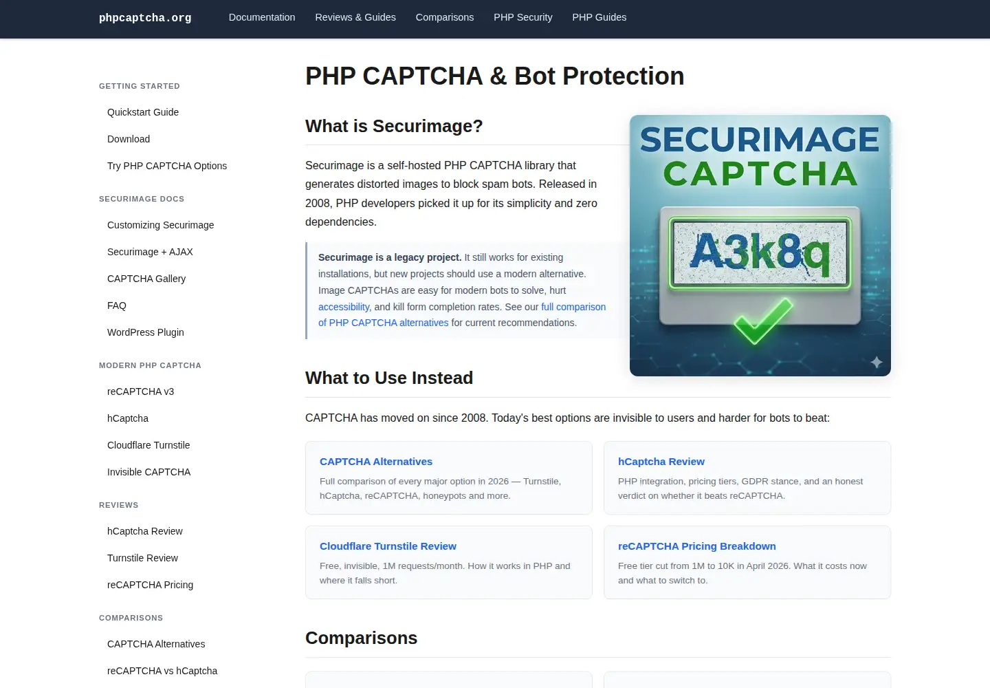 Screenshot of phpcaptcha.org