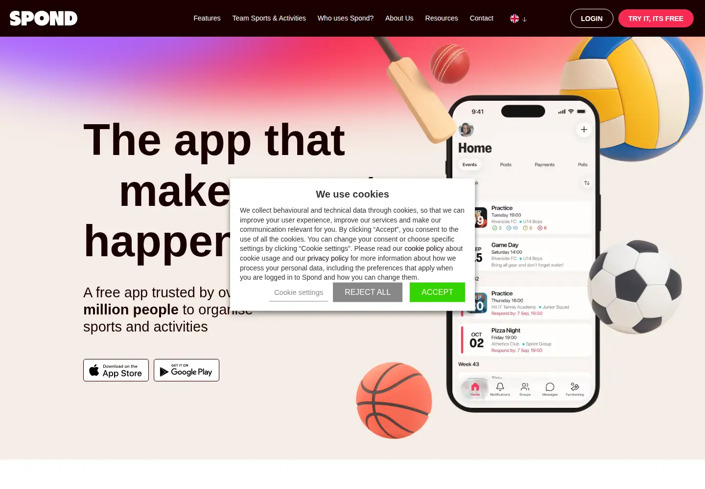 Screenshot of spond.com