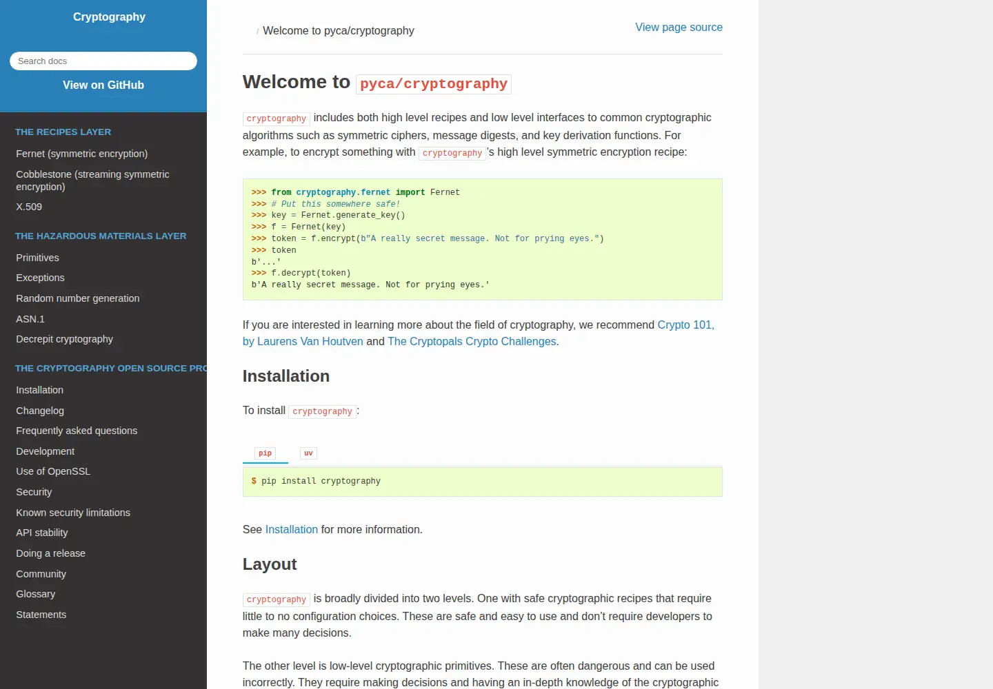 Screenshot of cryptography.io