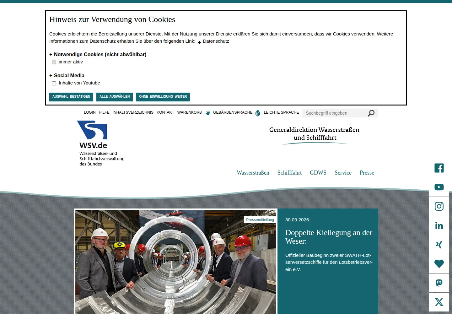 Screenshot of wsv.de
