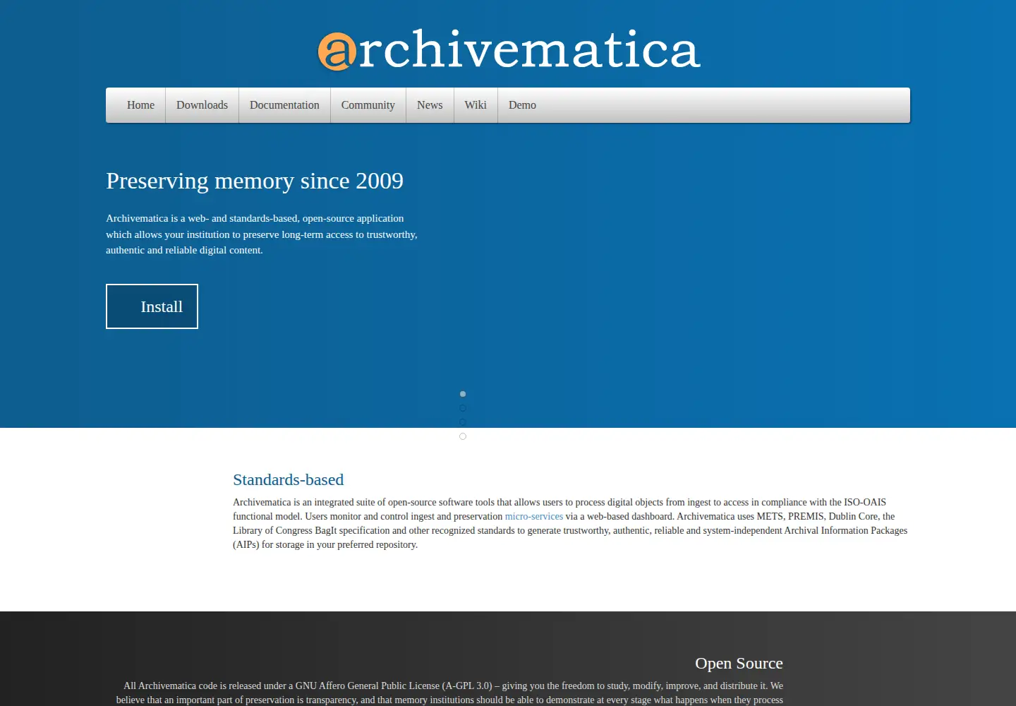 Screenshot of archivematica.org