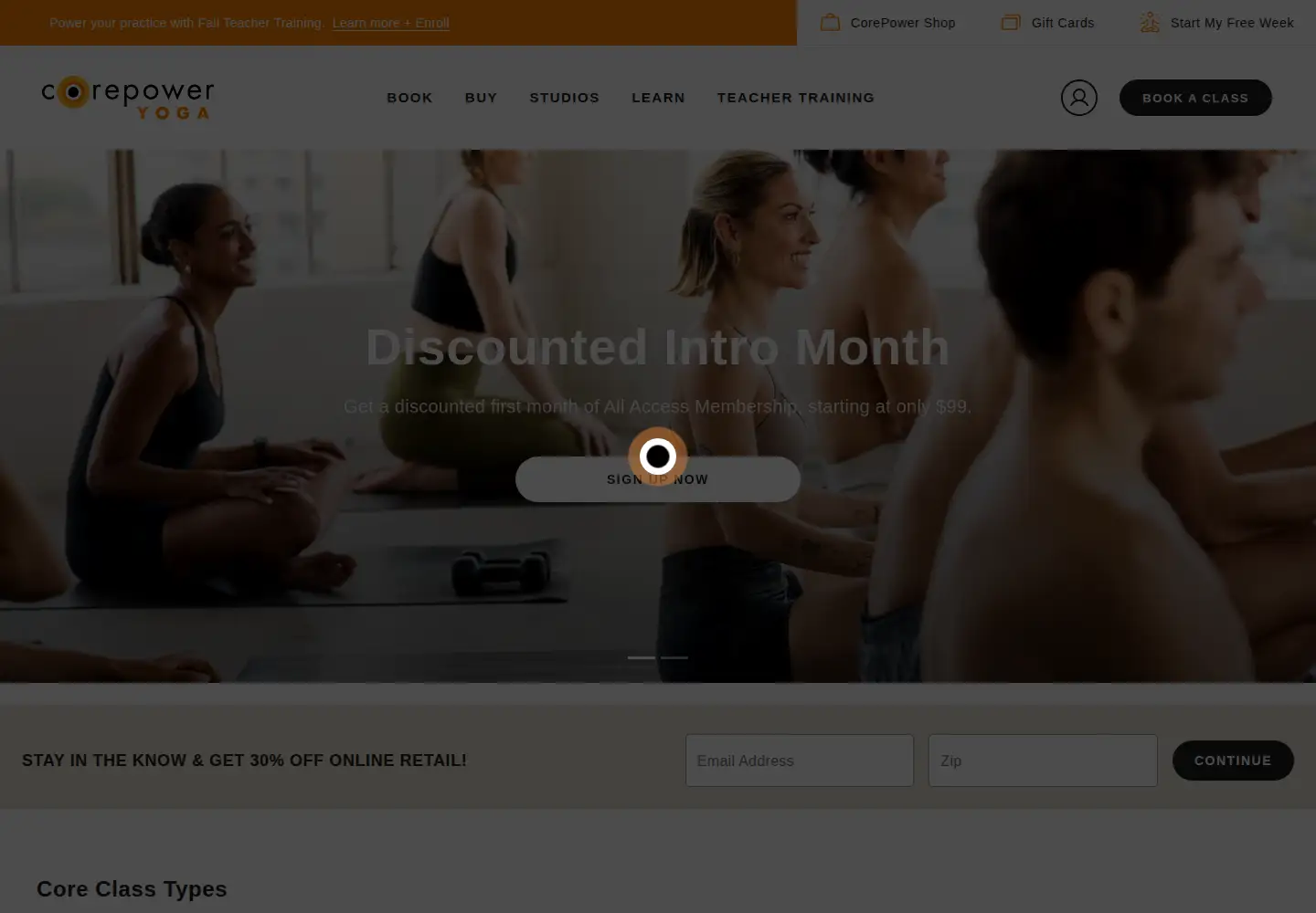 Screenshot of corepoweryoga.com
