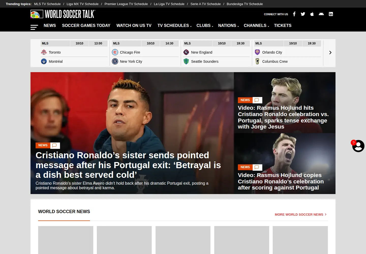 Captured homepage of worldsoccertalk.com in the current scan