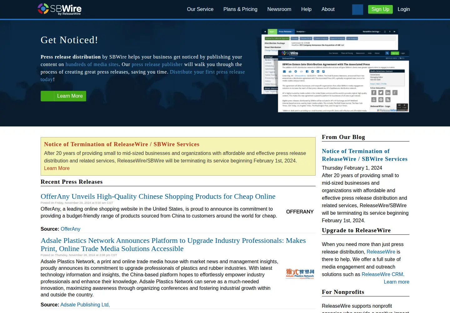Screenshot of sbwire.com