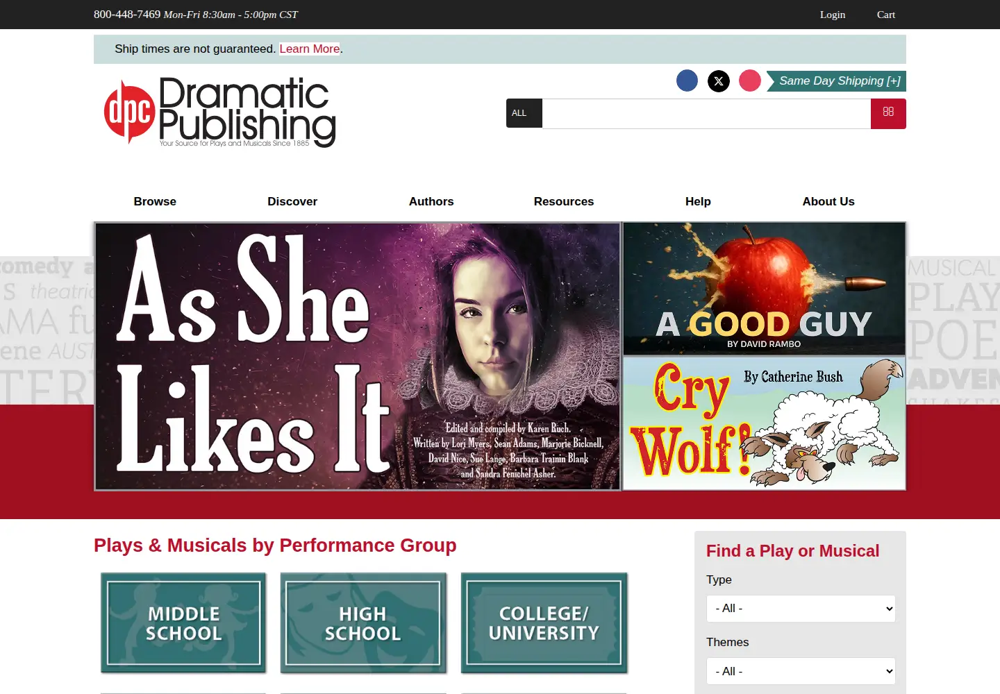 Screenshot of dramaticpublishing.com