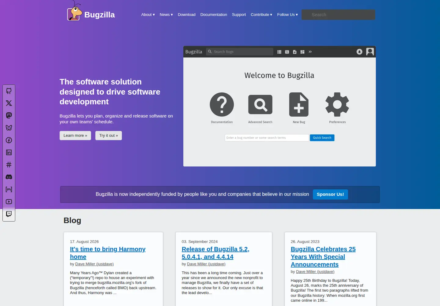 Screenshot of bugzilla.org