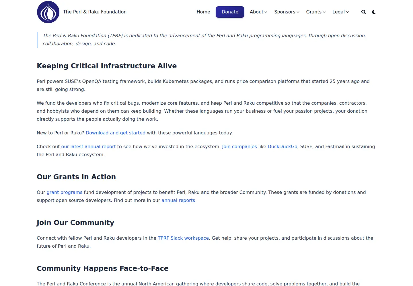 Screenshot of perlfoundation.org