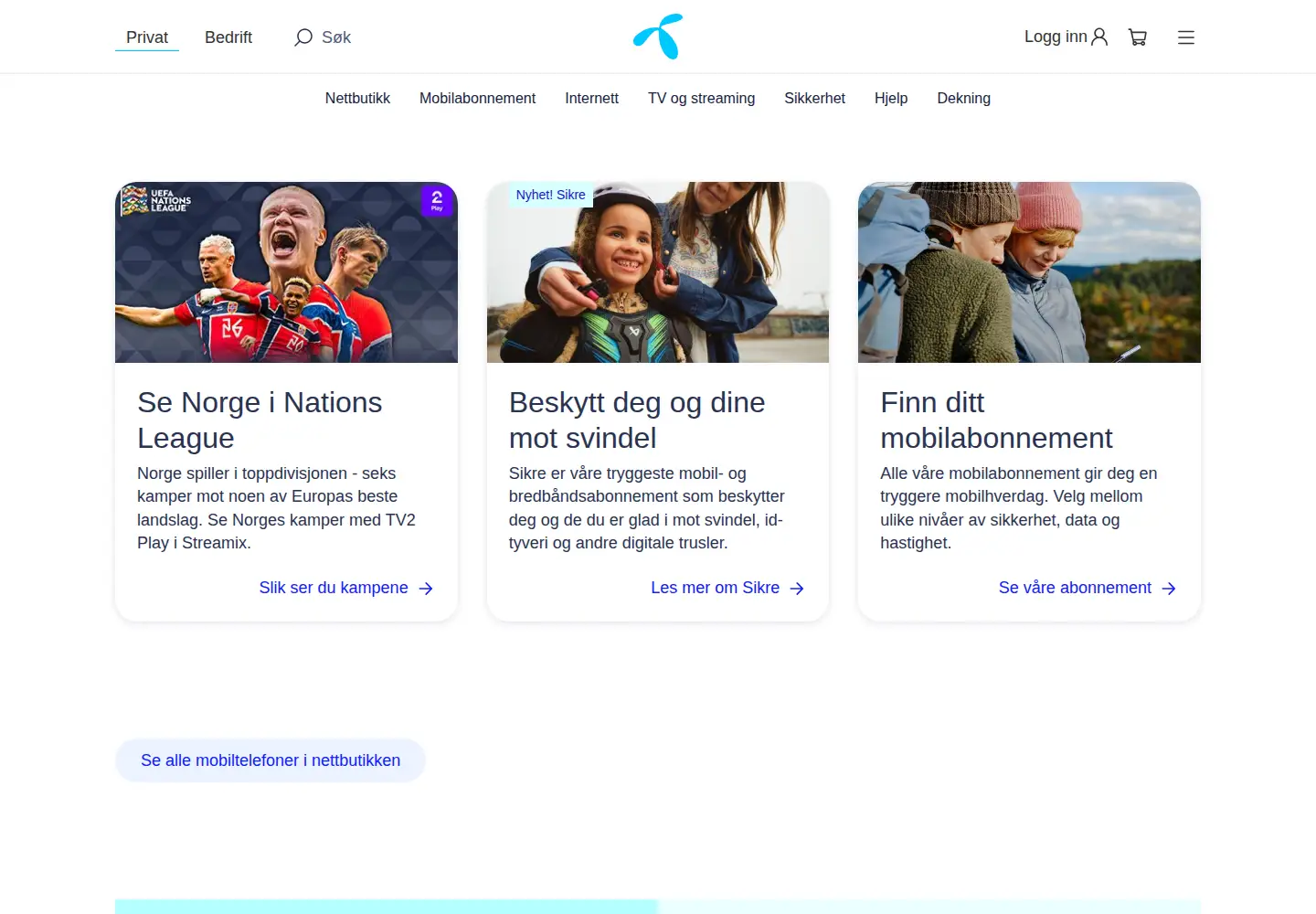 Screenshot of telenor.no