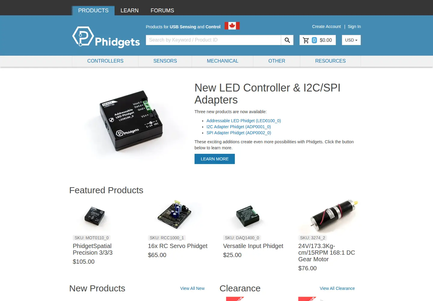 Screenshot of phidgets.com
