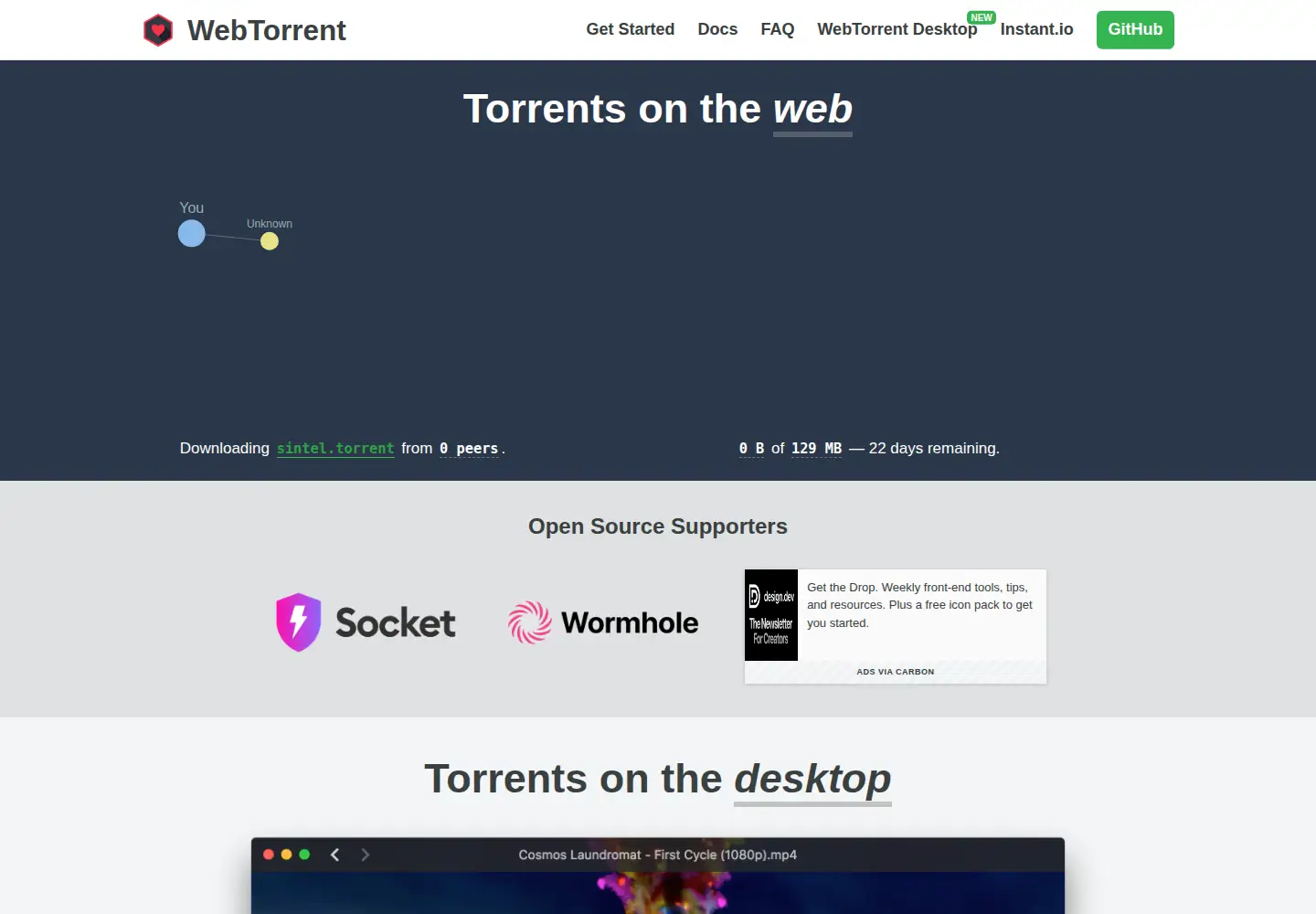 Screenshot of webtorrent.io