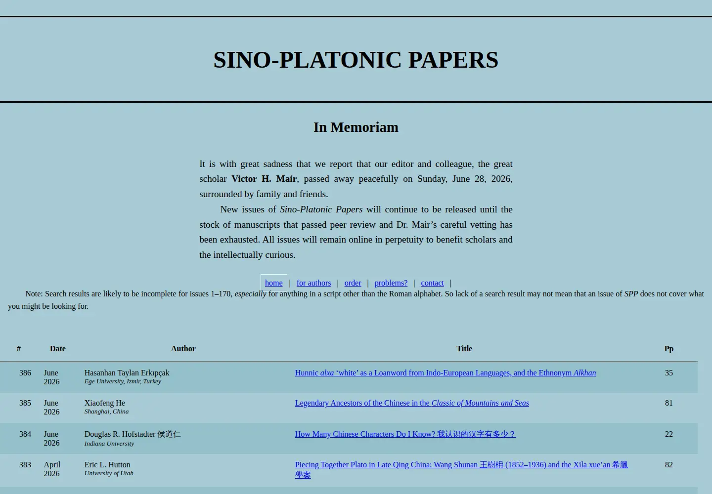 Screenshot of sino-platonic.org