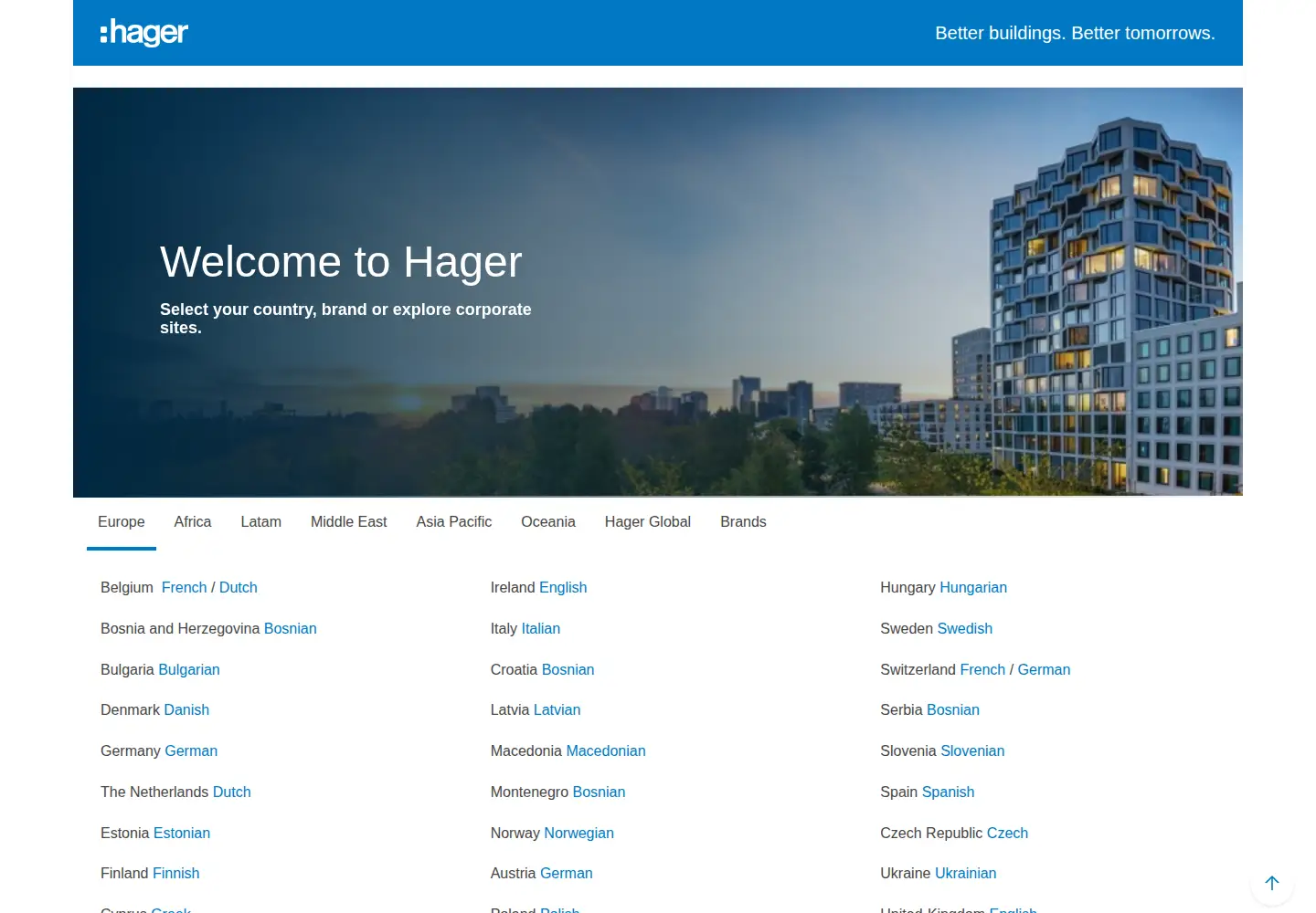 Screenshot of hager.com