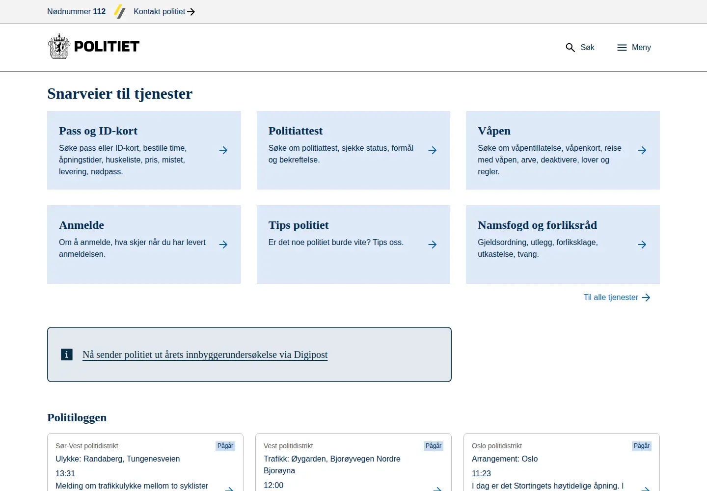 Screenshot of politiet.no