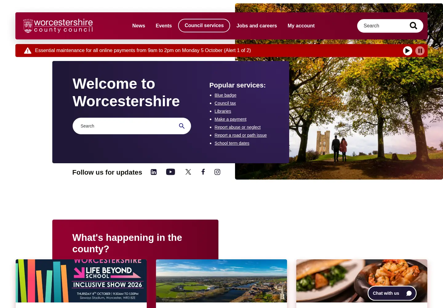 Screenshot of worcestershire.gov.uk