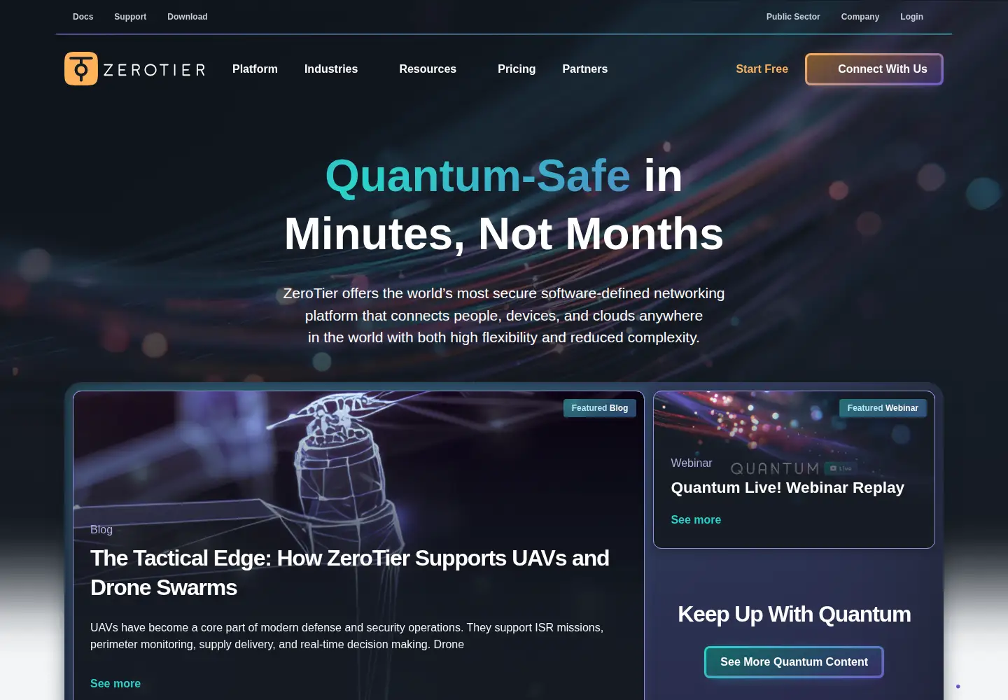 Screenshot of zerotier.com