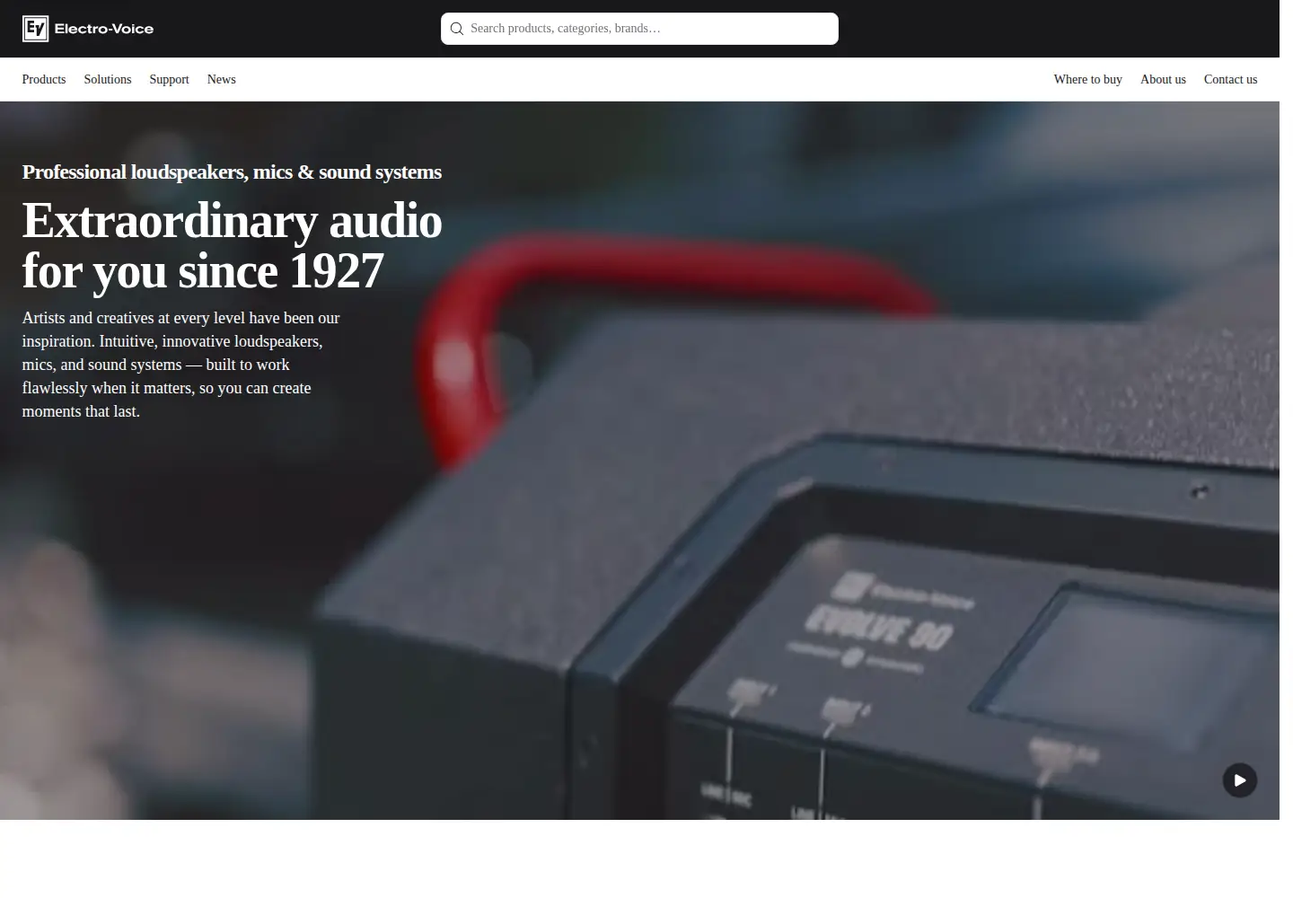 Screenshot of electrovoice.com
