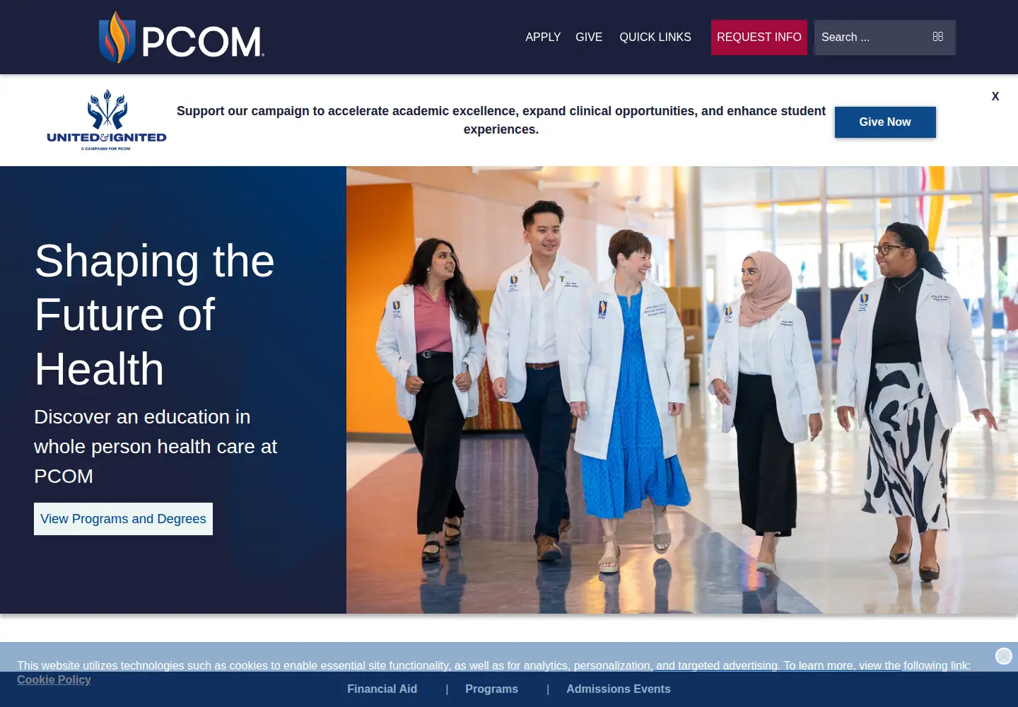 Screenshot of pcom.edu