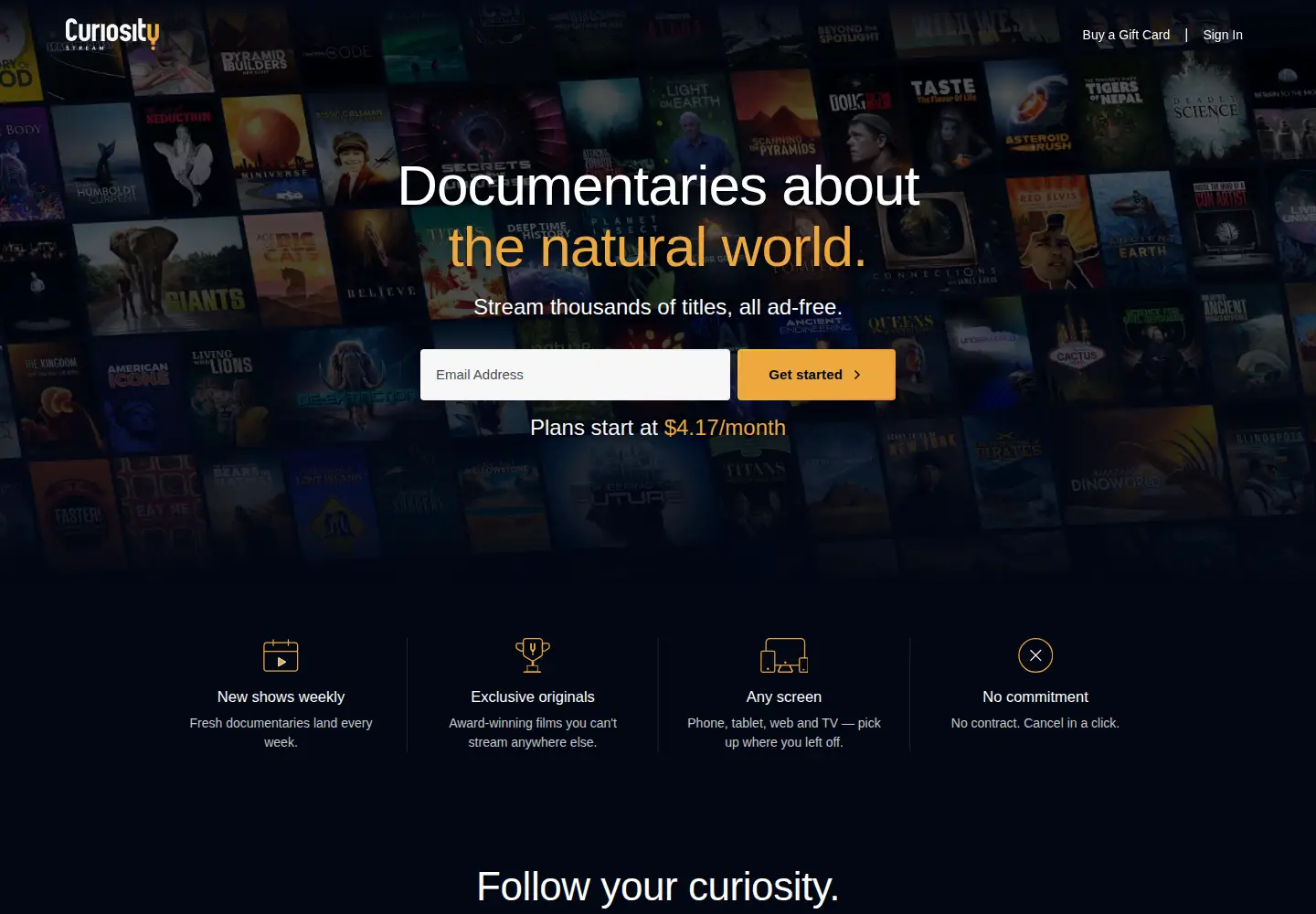 Screenshot of curiositystream.com