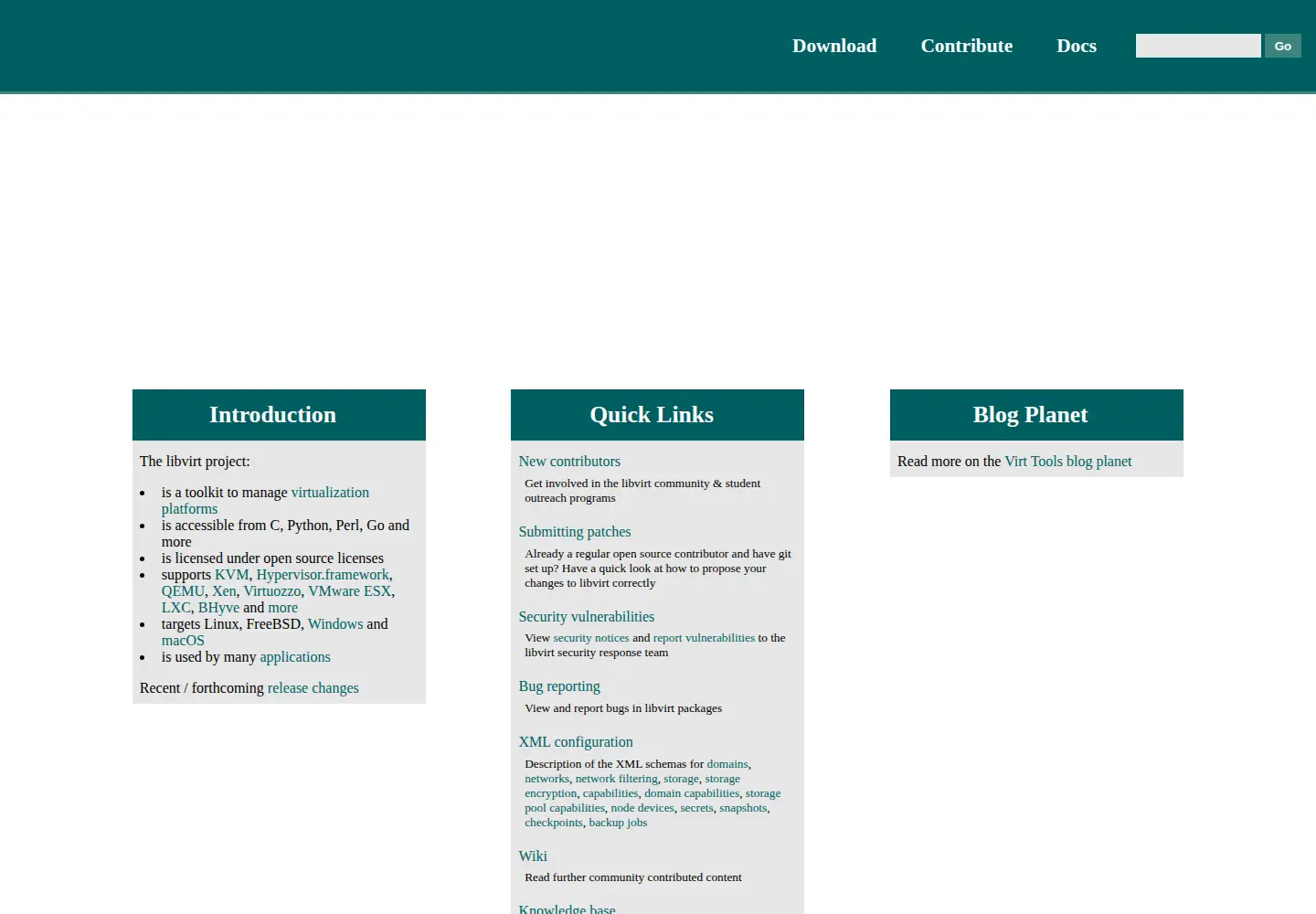 Screenshot of libvirt.org