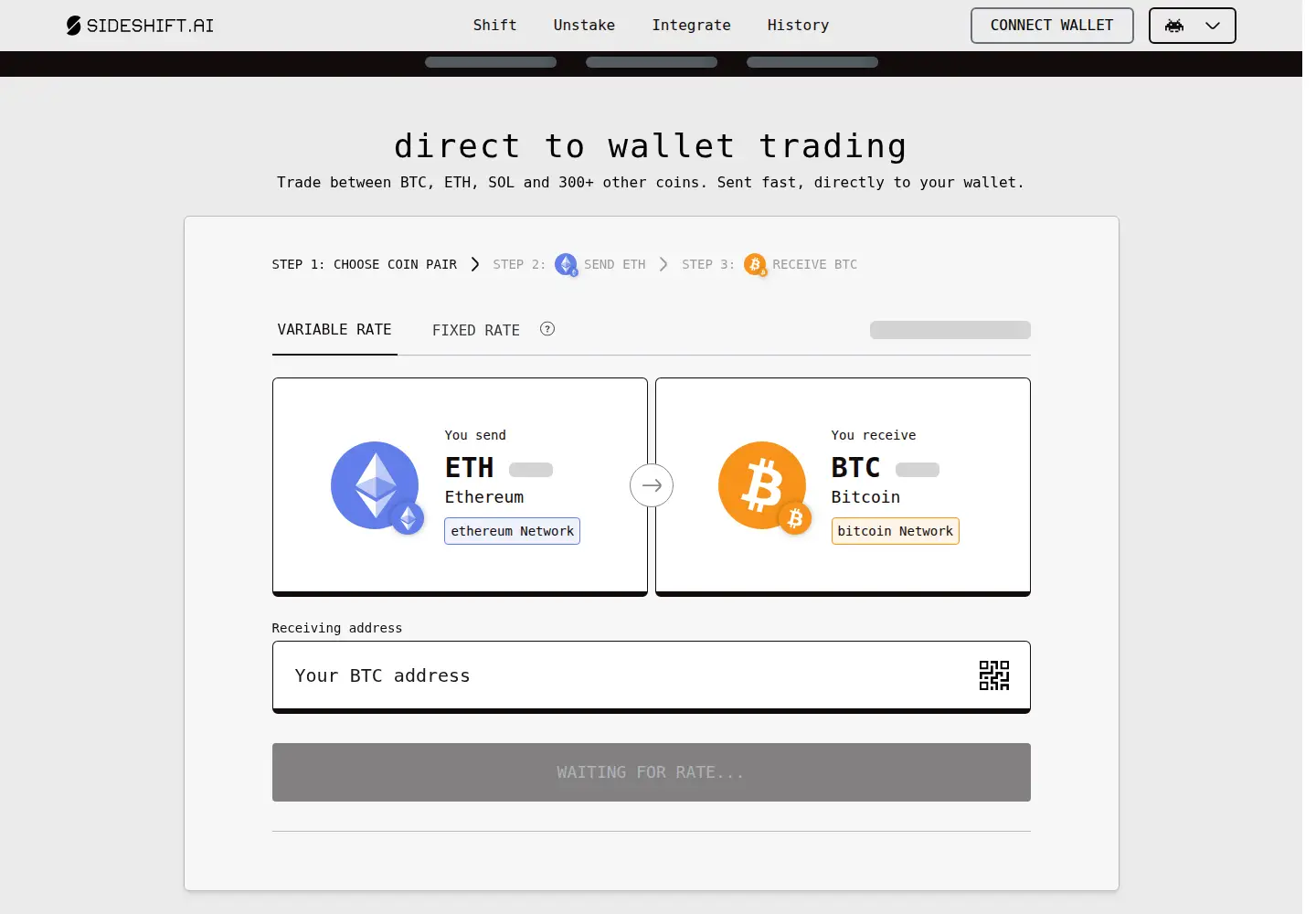 Screenshot of sideshift.ai