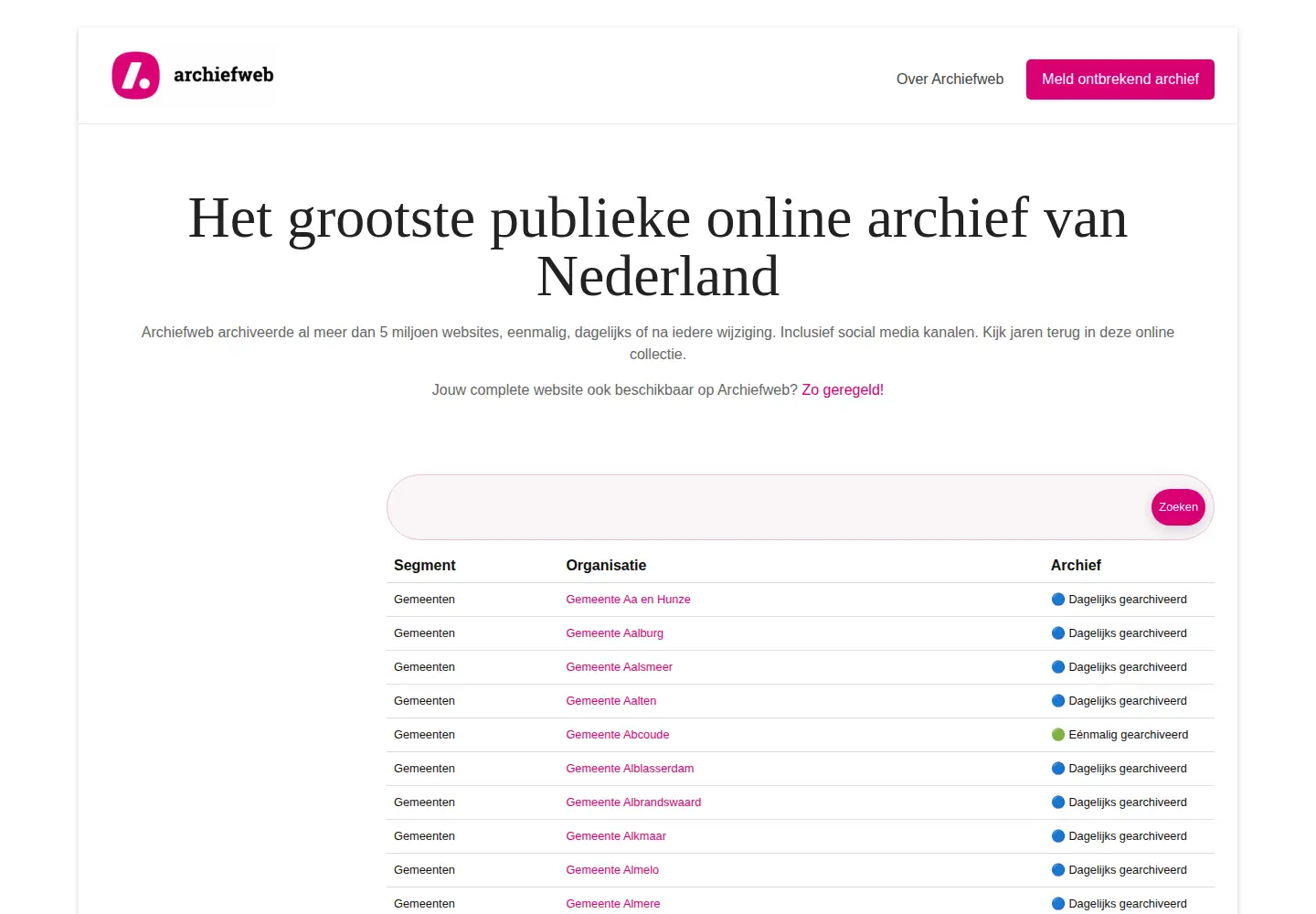 Screenshot of archiefweb.eu
