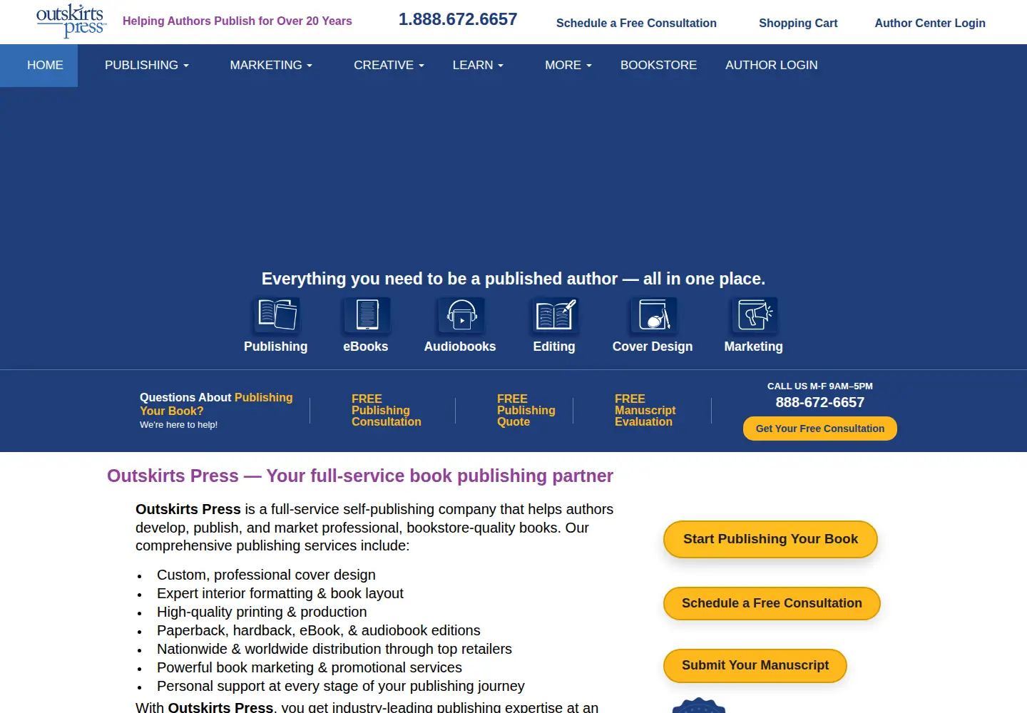 Screenshot of outskirtspress.com