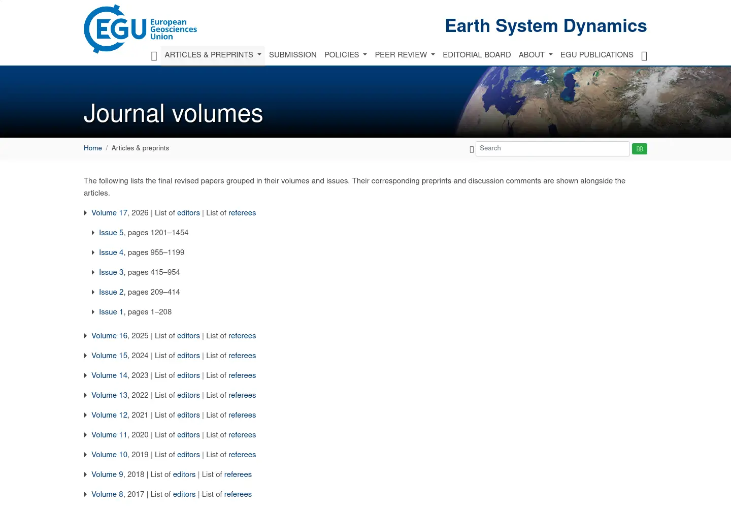 Screenshot of earth-syst-dynam.net