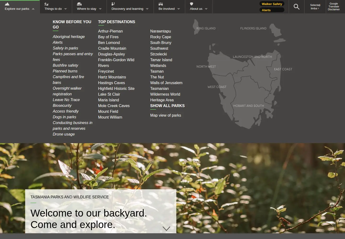 Screenshot of parks.tas.gov.au