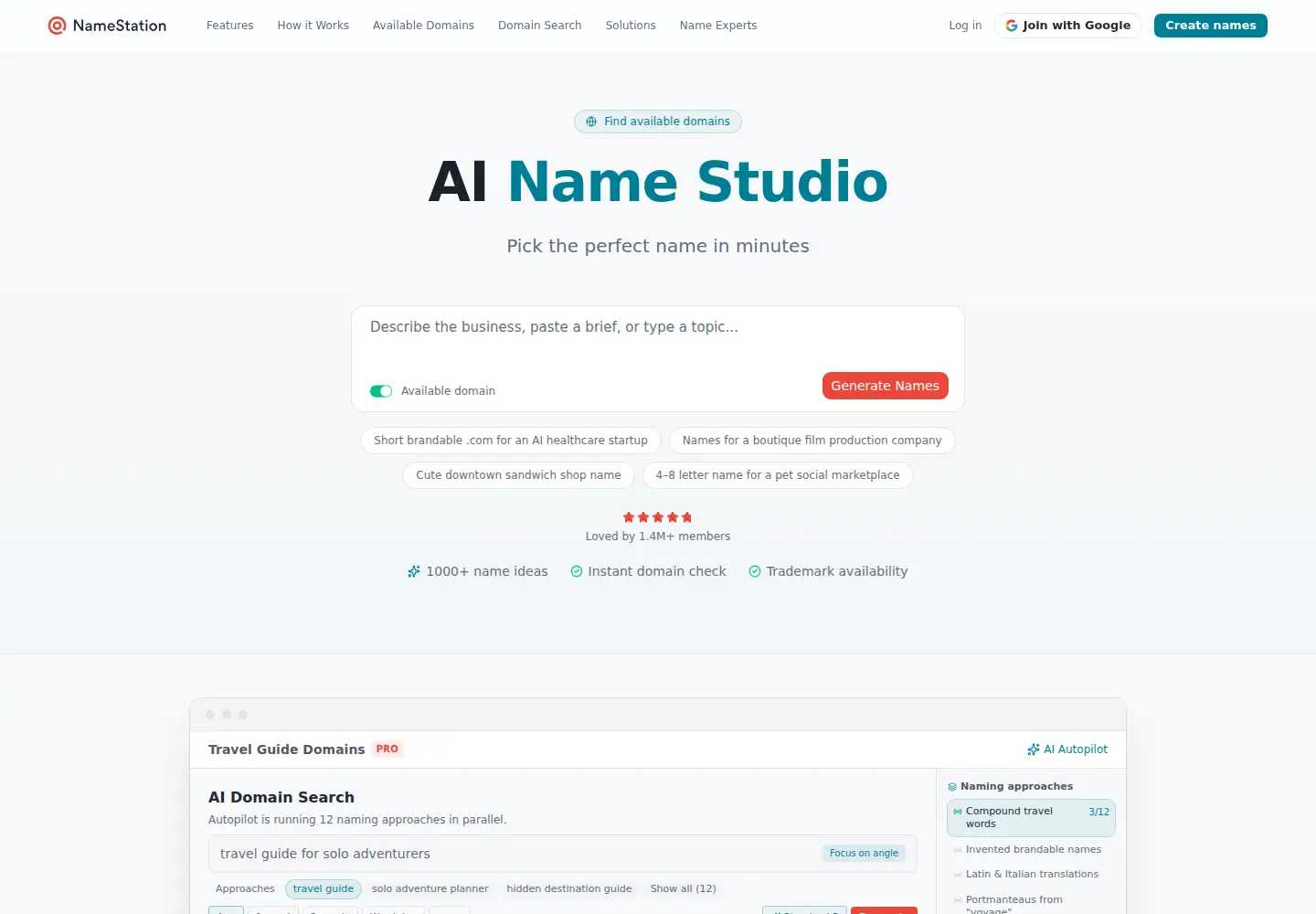 Screenshot of namestation.com