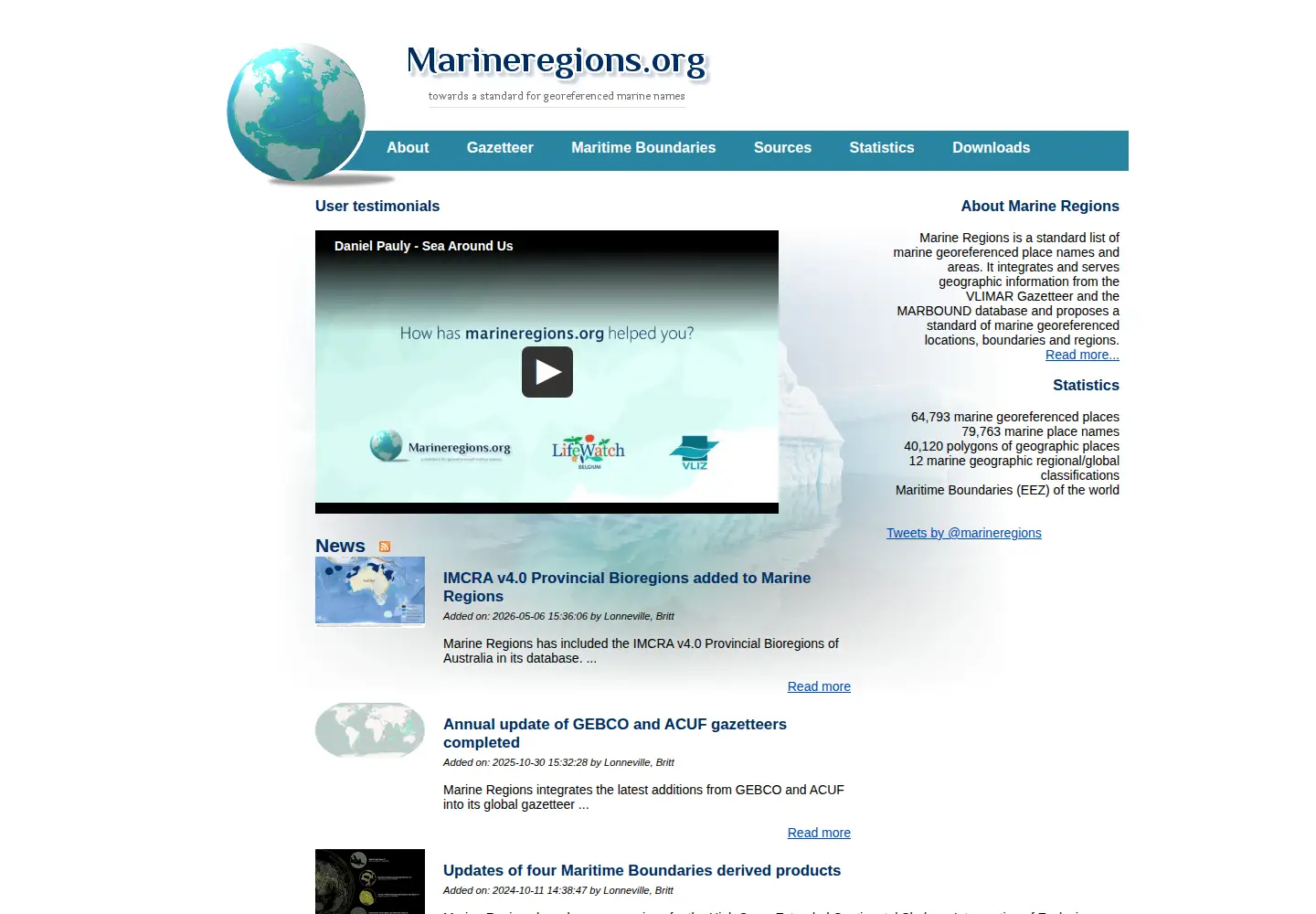 Screenshot of marineregions.org