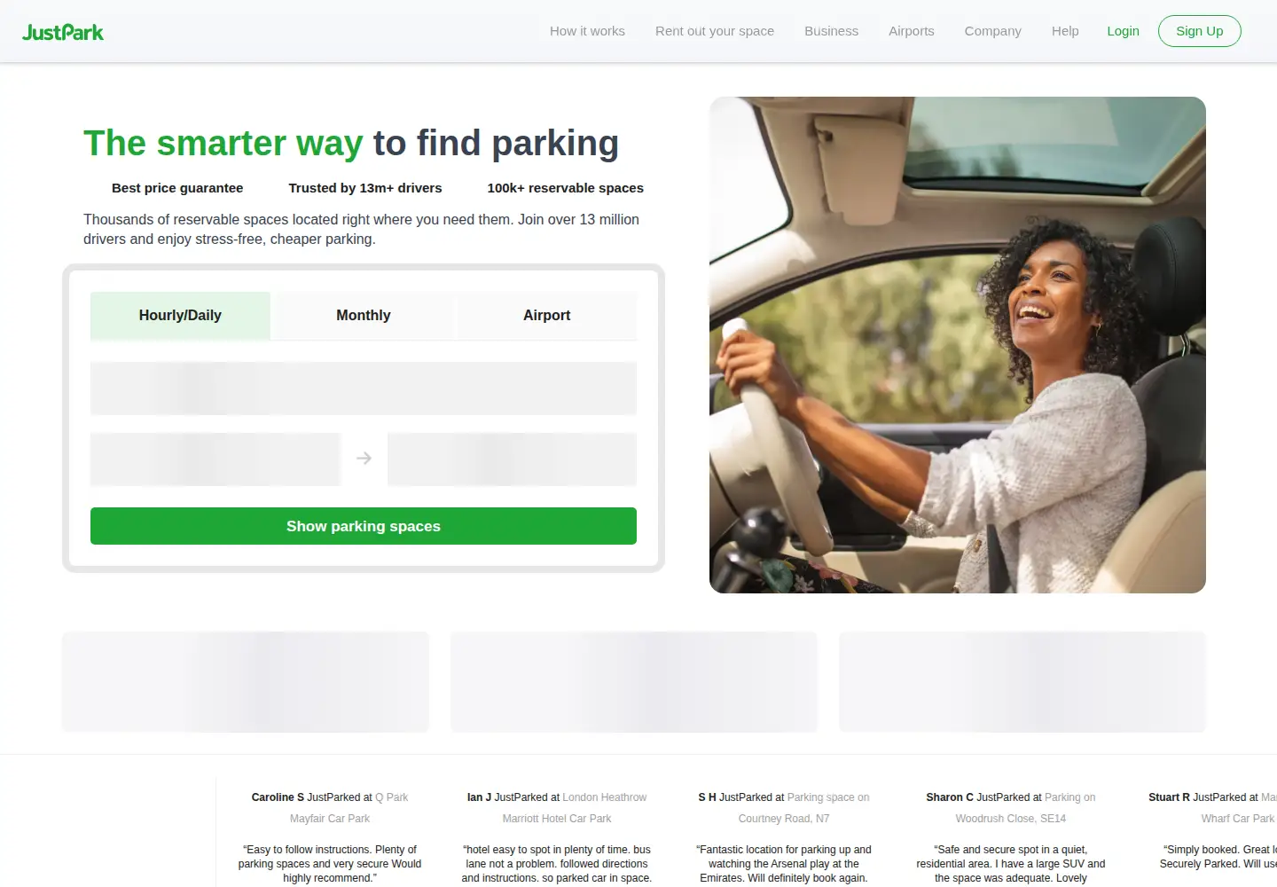 Screenshot of justpark.com