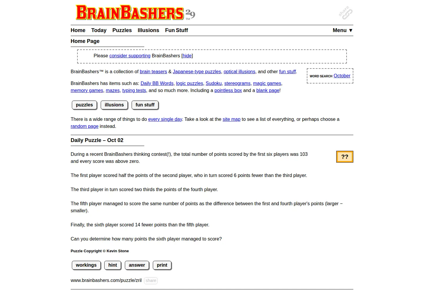 Screenshot of brainbashers.com