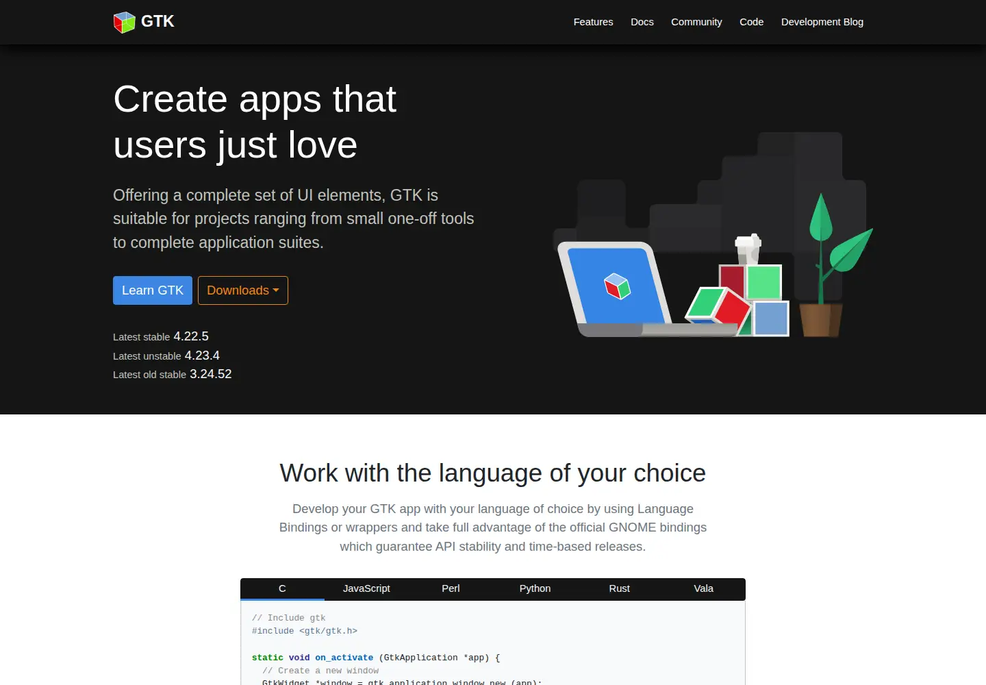 Screenshot of gtk.org