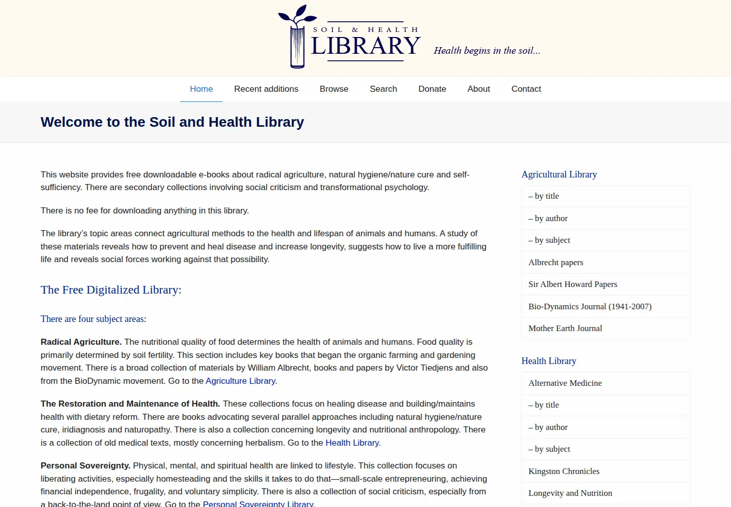 Screenshot of soilandhealth.org