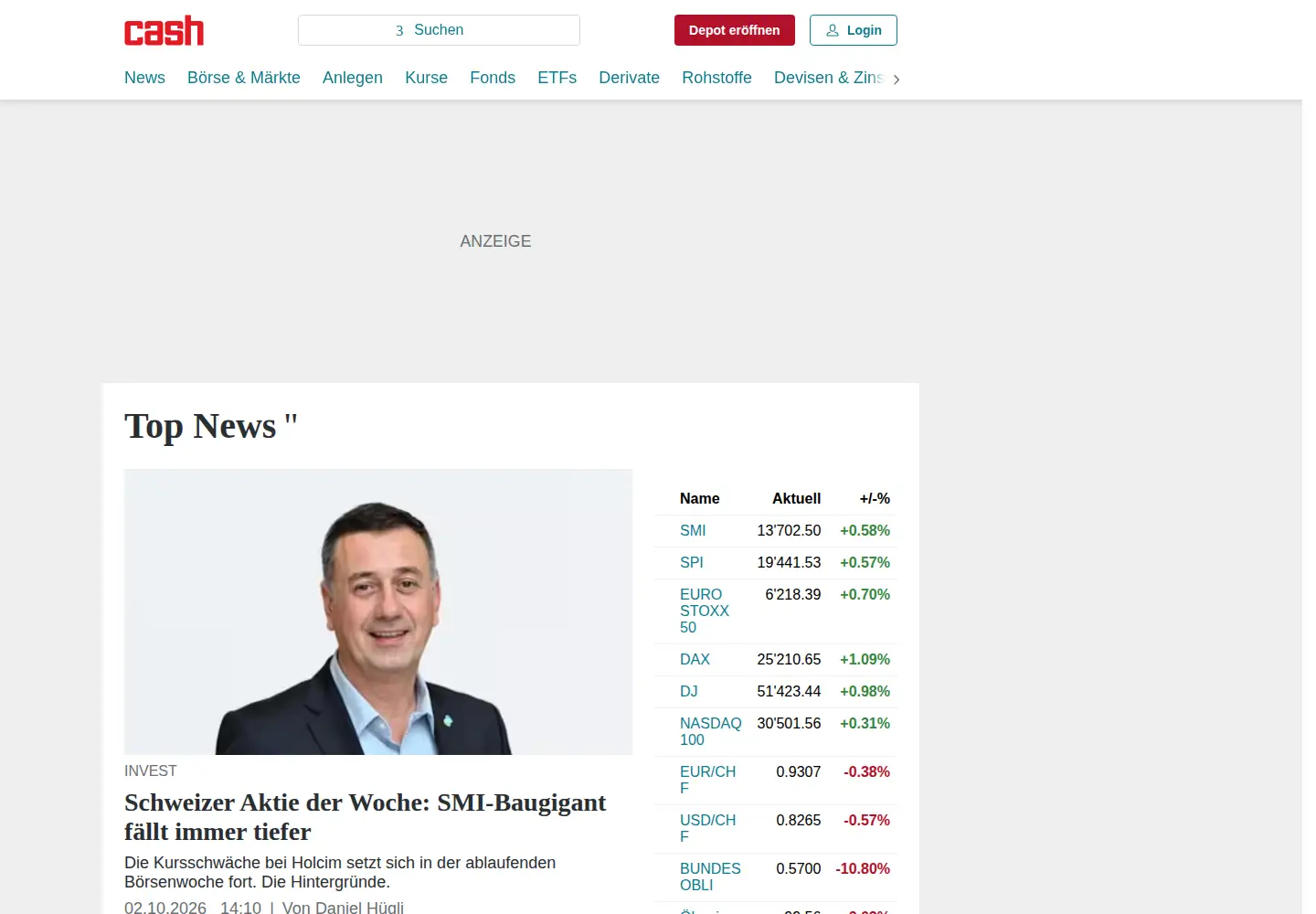 Screenshot of cash.ch